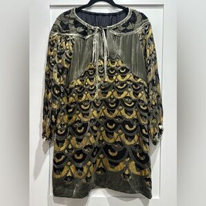 Tsumori Chisato Vintage Gray/Green and Gold Patterned Dress